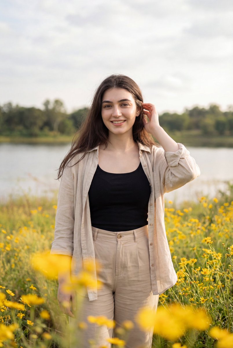 Photorealistic Portrait of Woman in Wildflowers