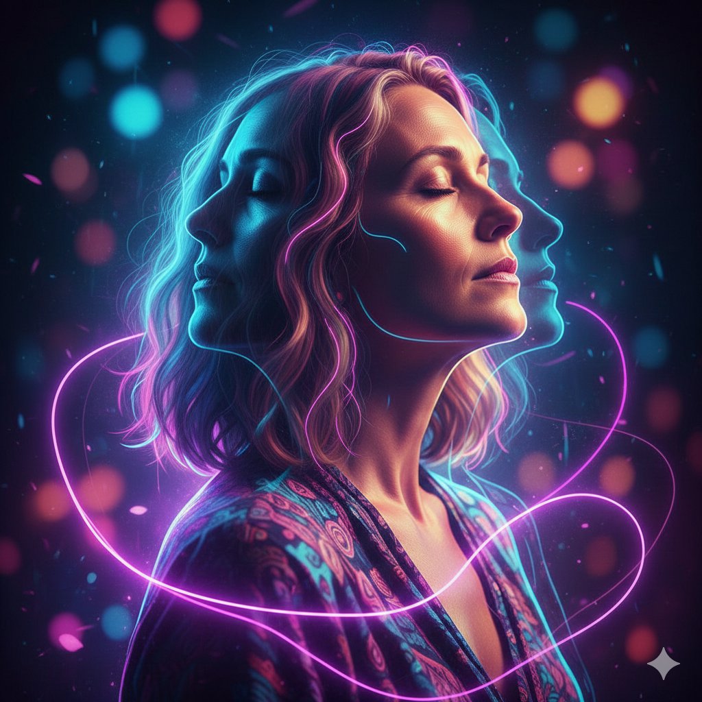 Triple Exposure Neon Portrait Prompt