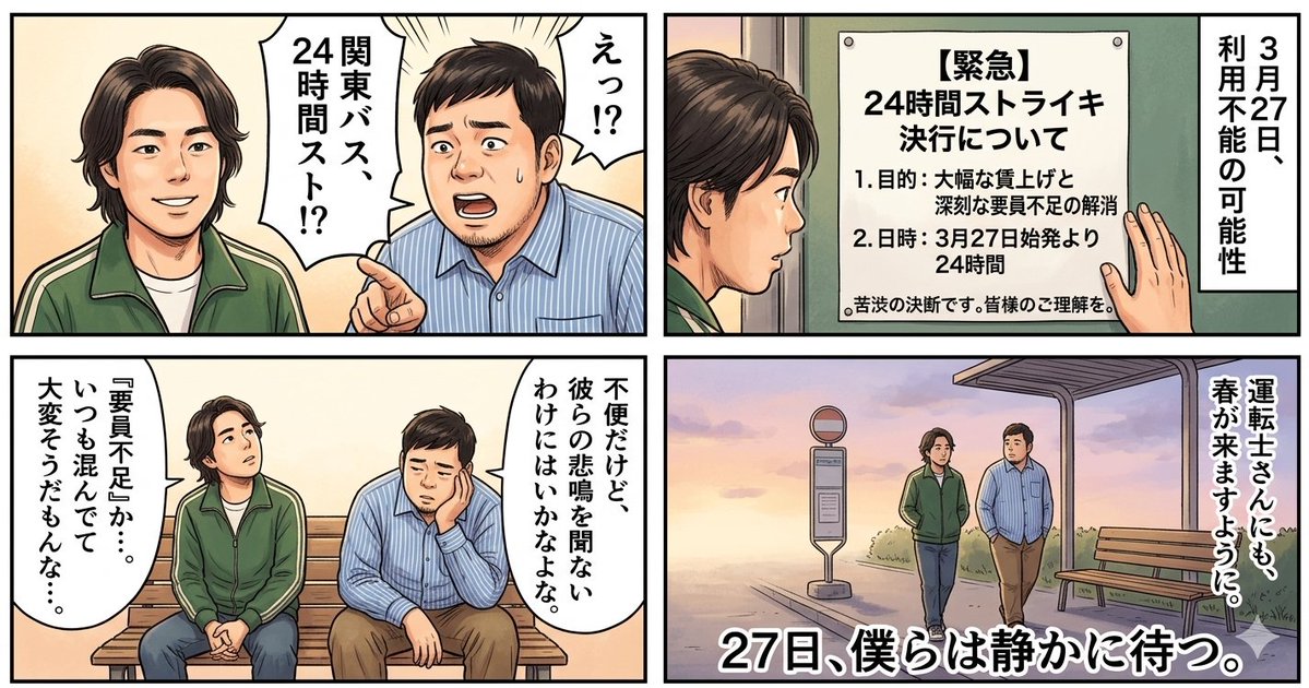 Four-Panel Manga Generation: The Day Our Bus Stops