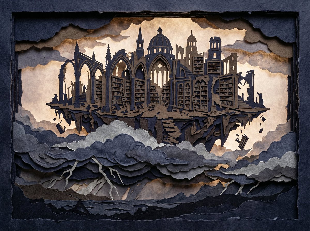Intricate Paper Cut Silhouette of a Library