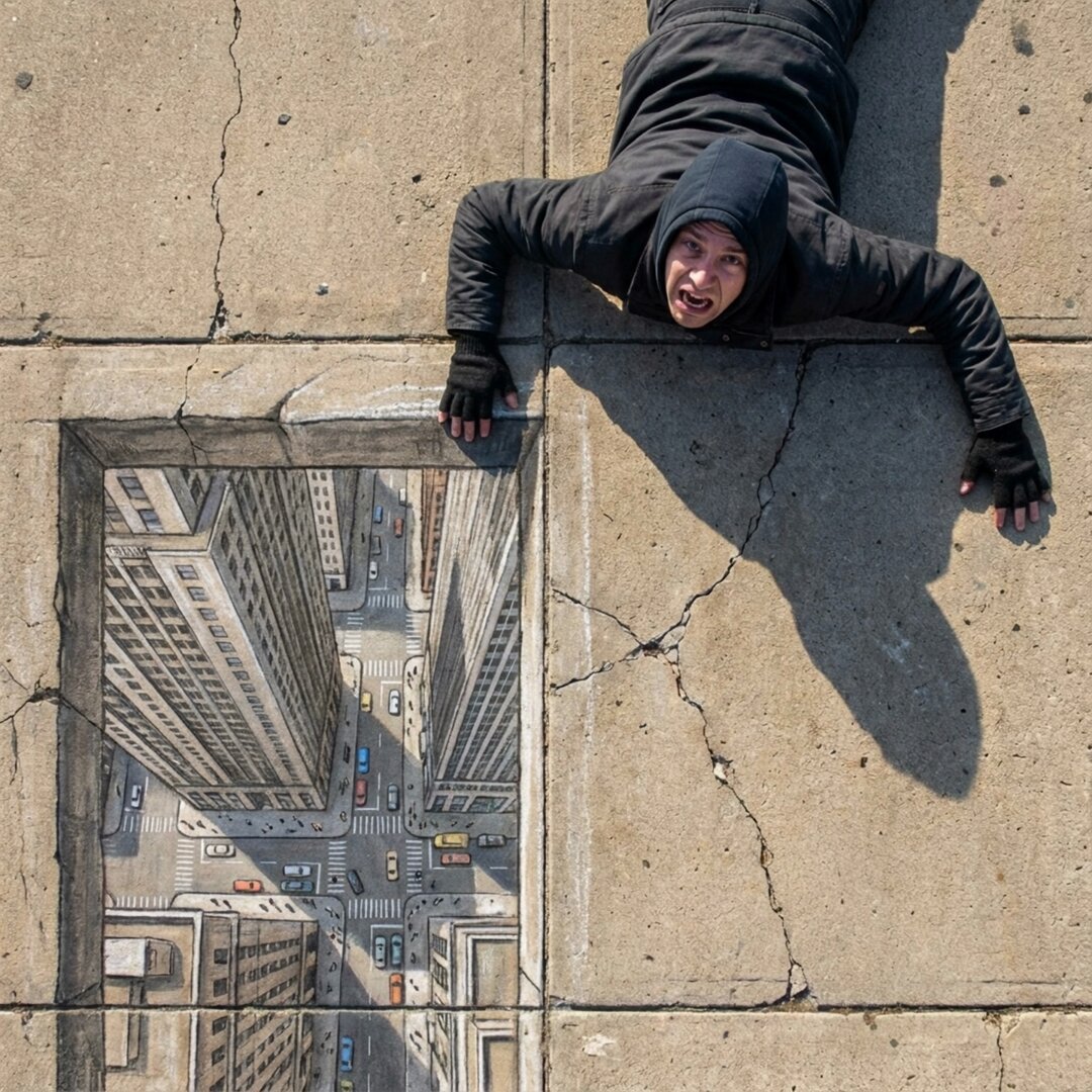 Vertigo-Inducing Flat Lay Chalk Drawing Illusion