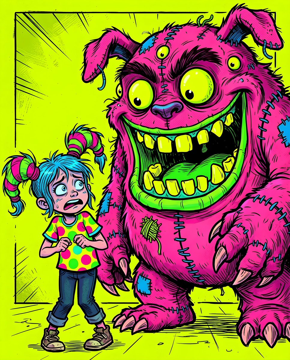 Fluorescent Comic Book Monster Encounter