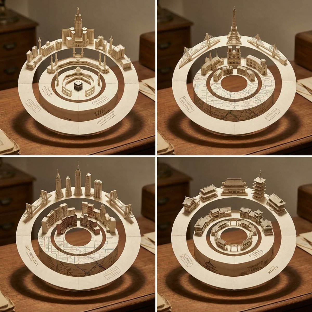 Concentric Papercraft City Installation