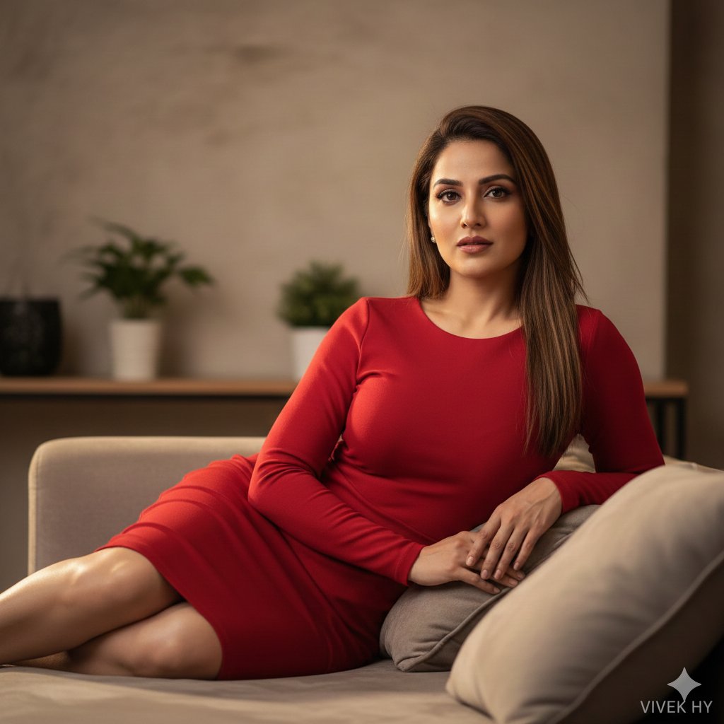Ultra-Detailed 8K Portrait of a Confident Woman in Red