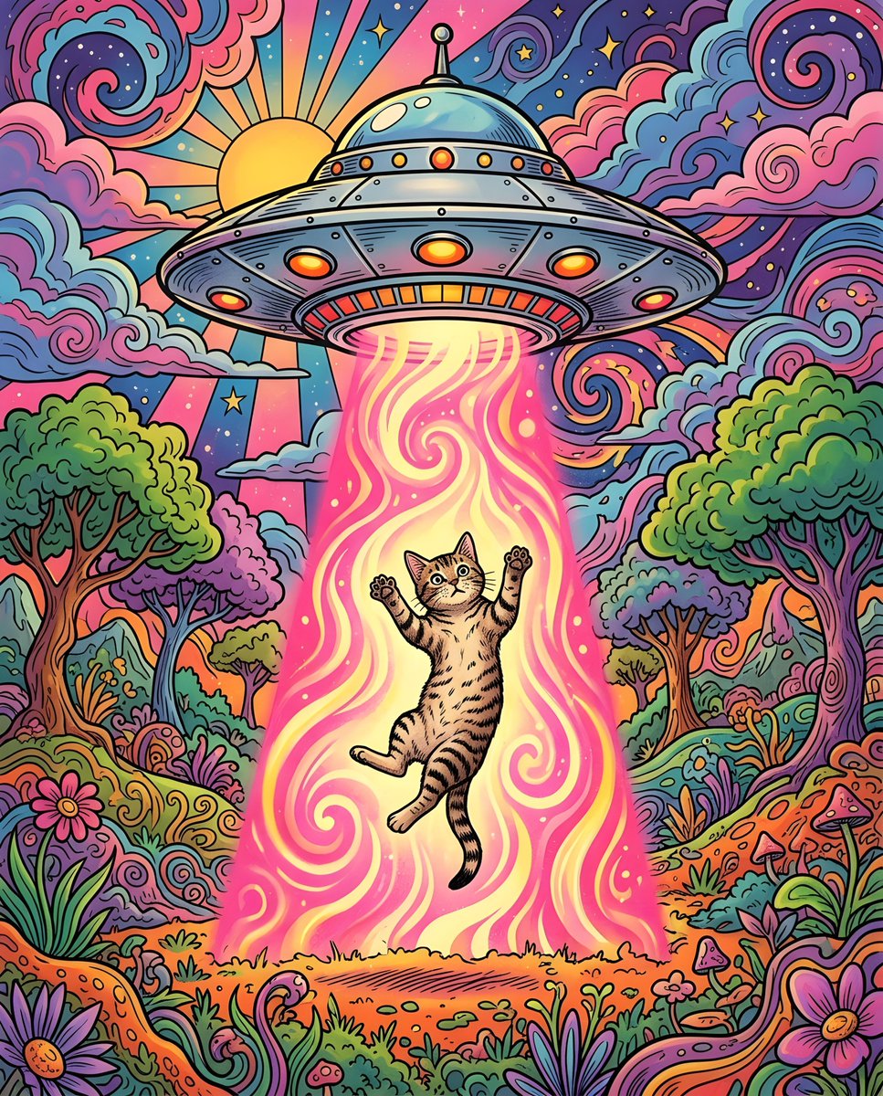 1970s Psychedelic Cat UFO Abduction