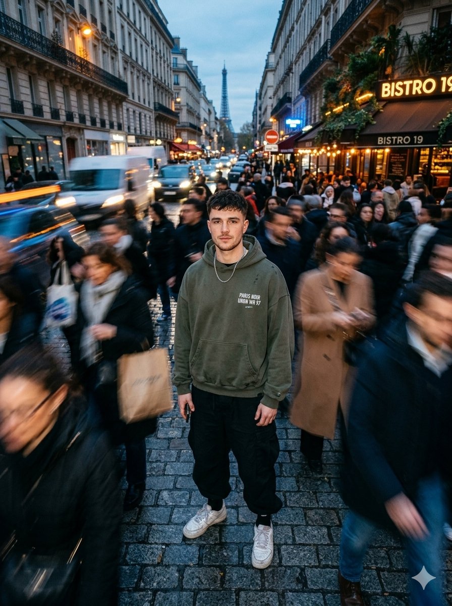 Streetwear Model in Paris Crowd