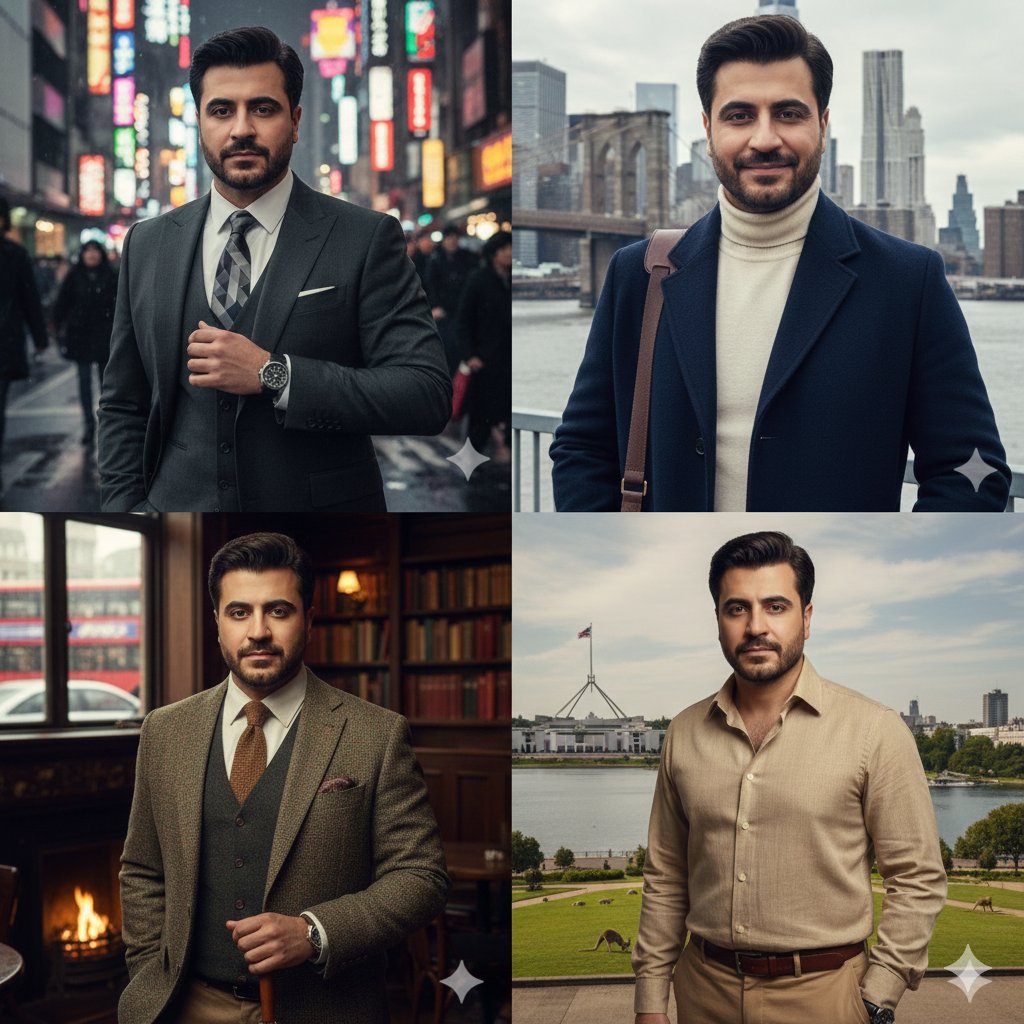 Four-Panel City Collage with Face Consistency