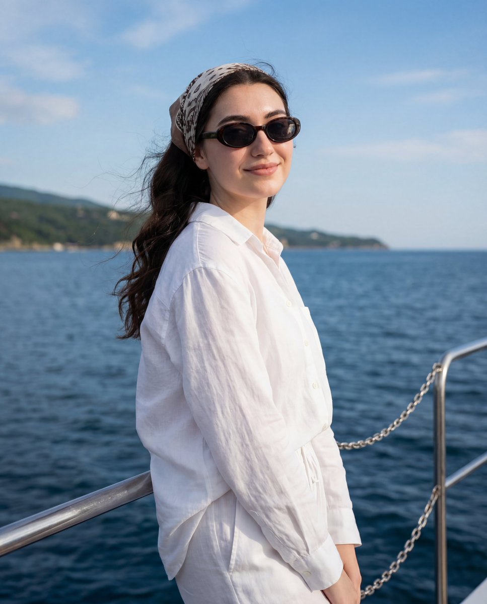 Serene Coastal Portrait with Identity Lock Prompt