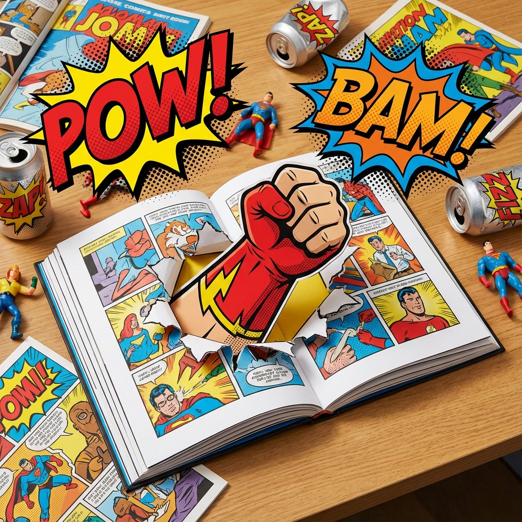 Superhero Comic Book Pop Art Diorama Prompt