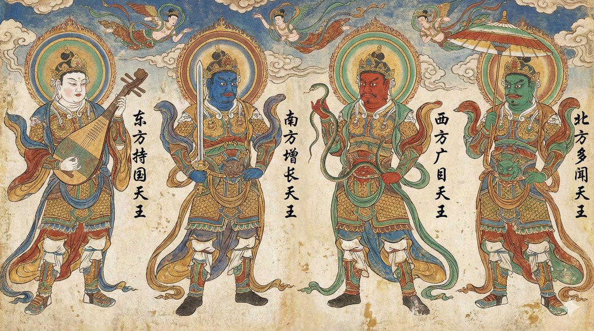 Four Heavenly Kings in Dunhuang Painting Style