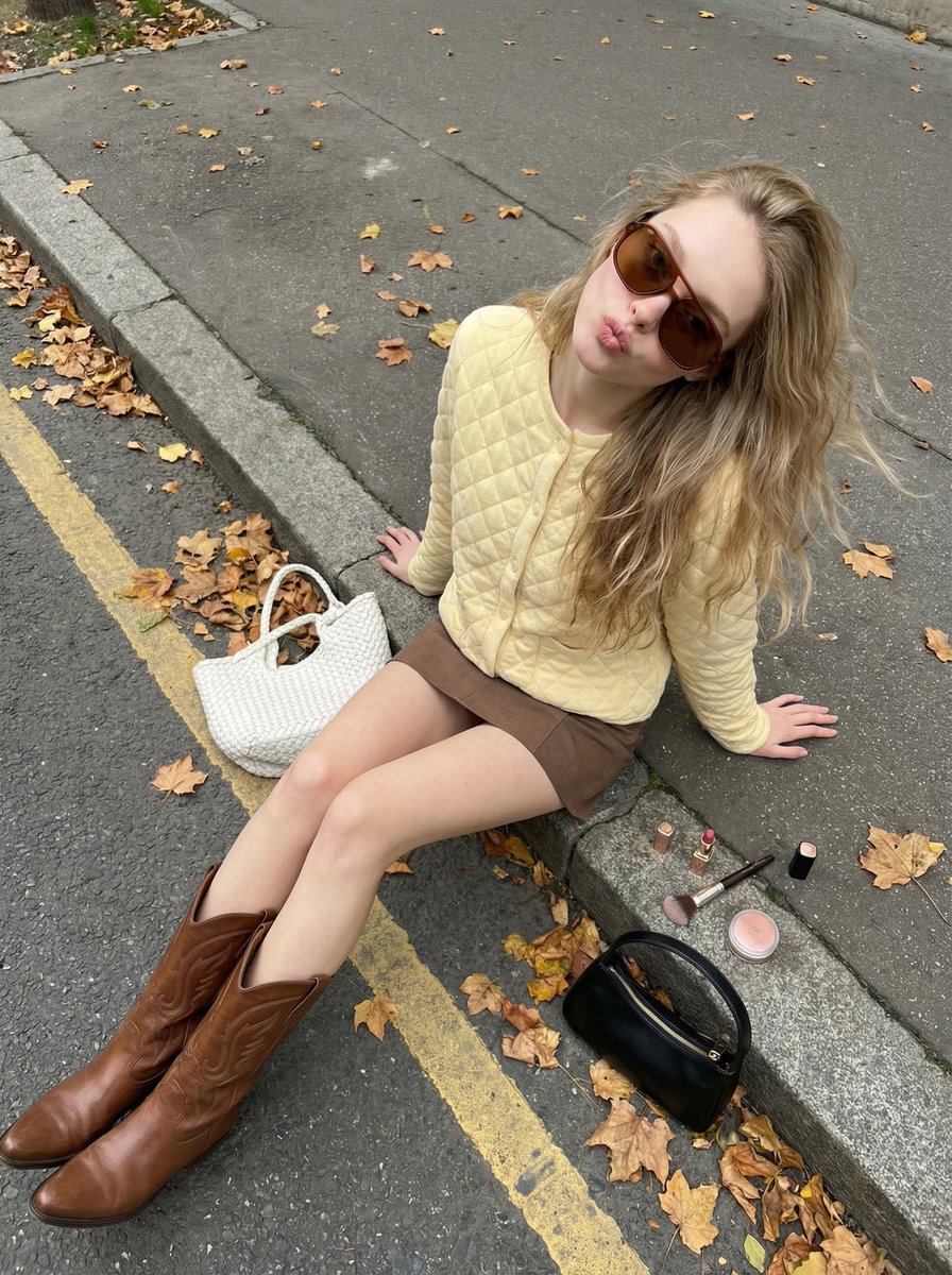 High-Angle Street Style Photo with Makeup Items
