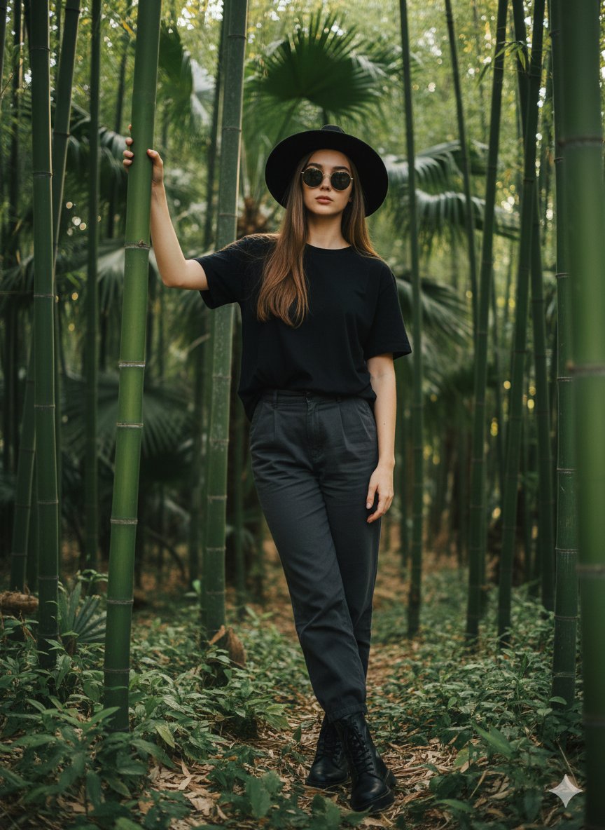 Hyper-realistic environmental portrait of stylish woman prompt (partial)