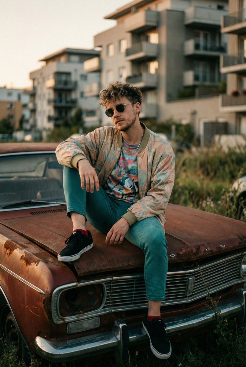 Urban Lifestyle Portrait on Rusted Vintage Car