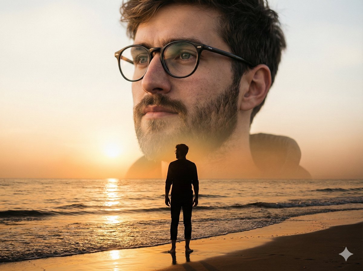 Cinematic Double-Exposure Beach Portrait