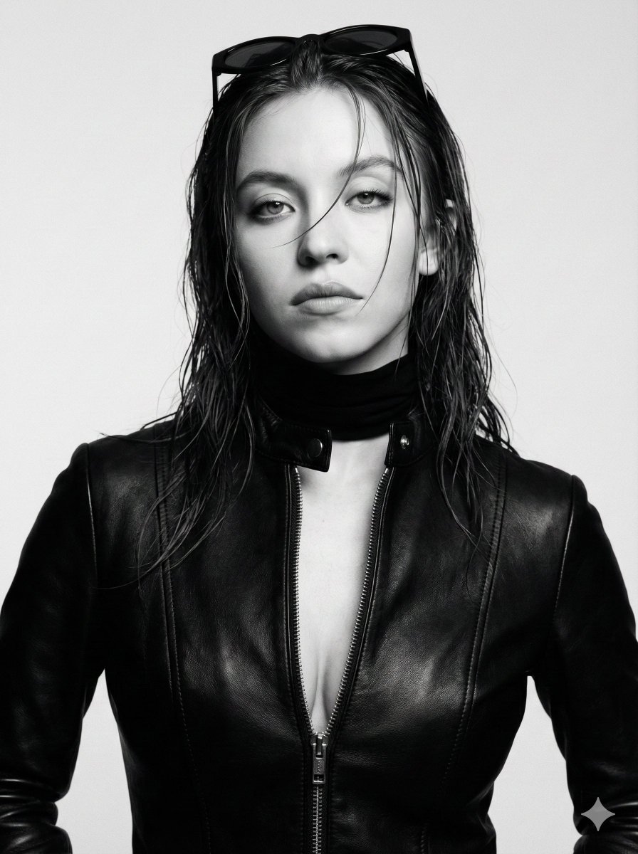 Monochrome Cinematic Fashion Portrait (Billie Eilish Likeness)