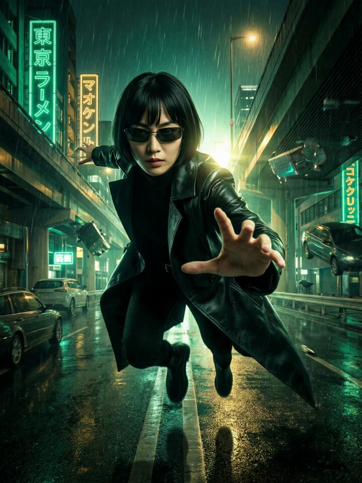 Hyper-Realistic Cyberpunk Action Portrait