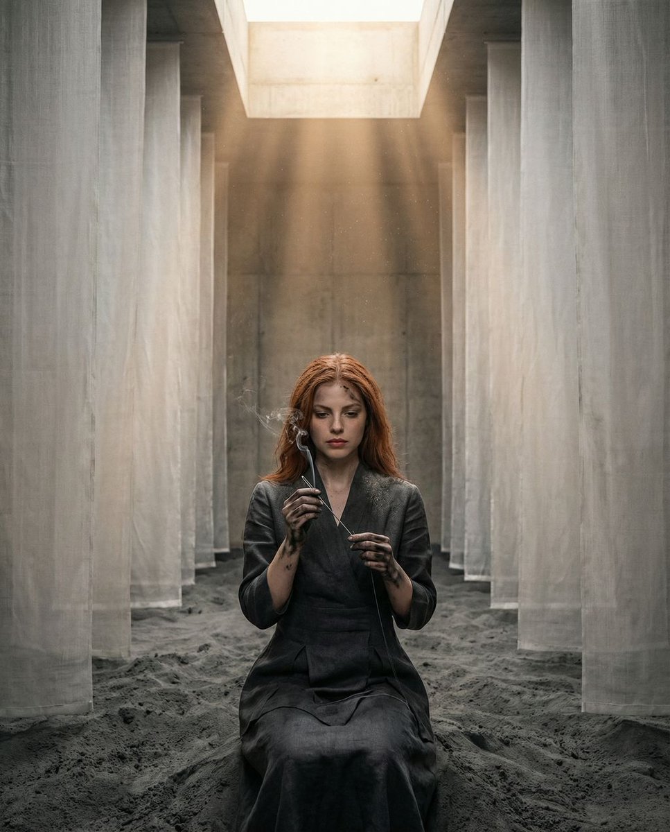 The Symmetrical Ash Ritual: Hyper-Realistic Brutalist Portrait
