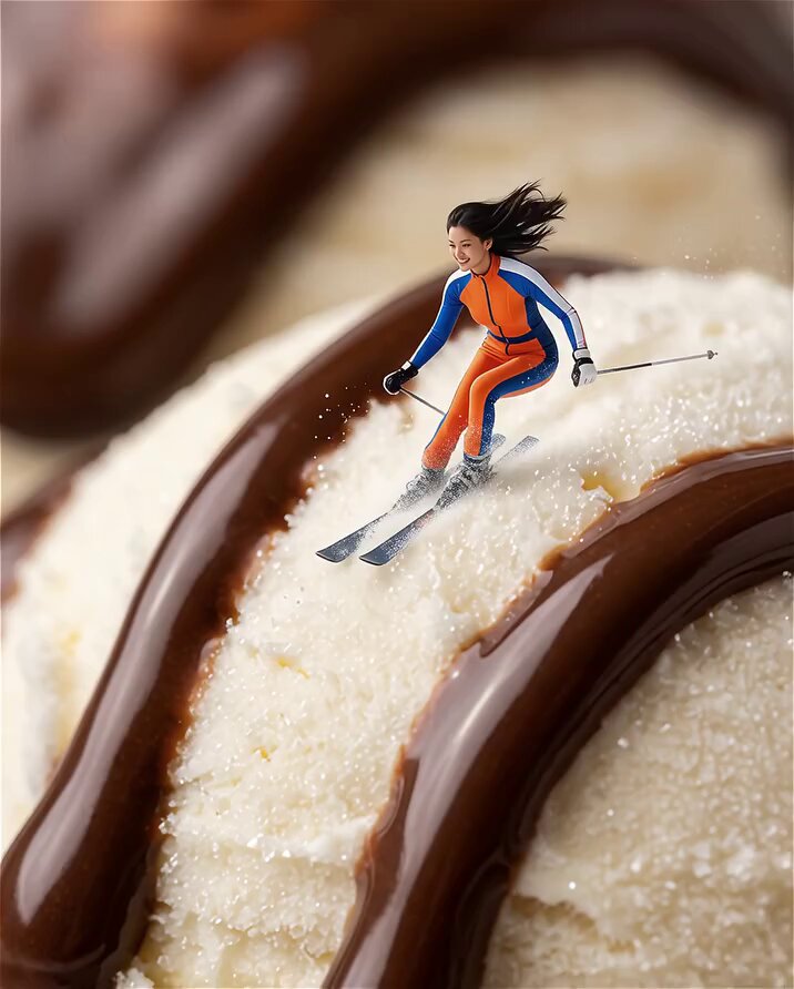Macro Food Photography: Object Skiing on Ice Cream
