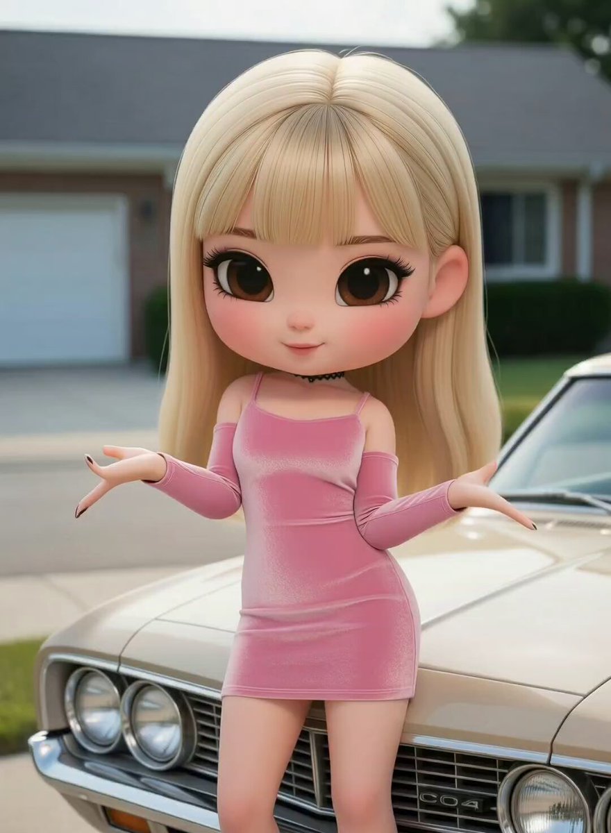 Chibi Girl on Vintage Car 3D Render Prompt