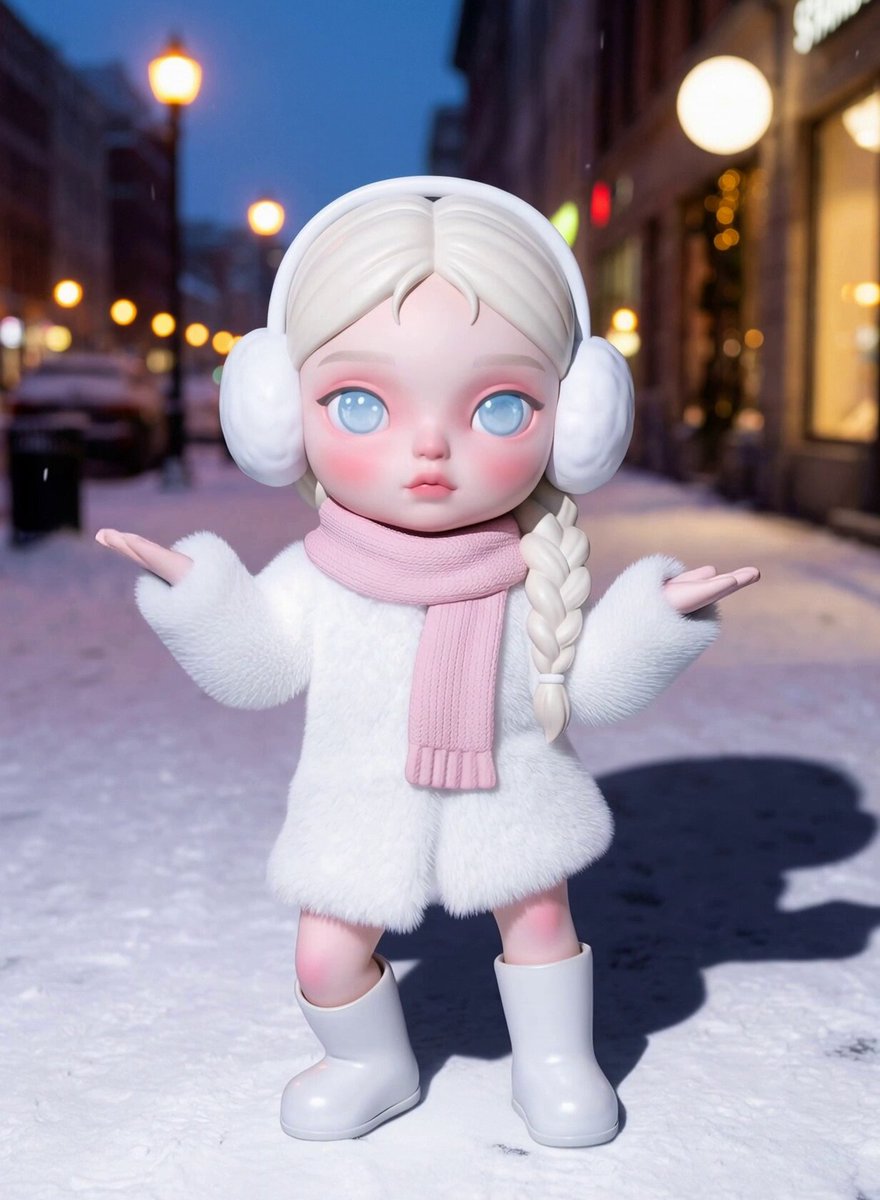 Chibi Doll Character in Snowy City