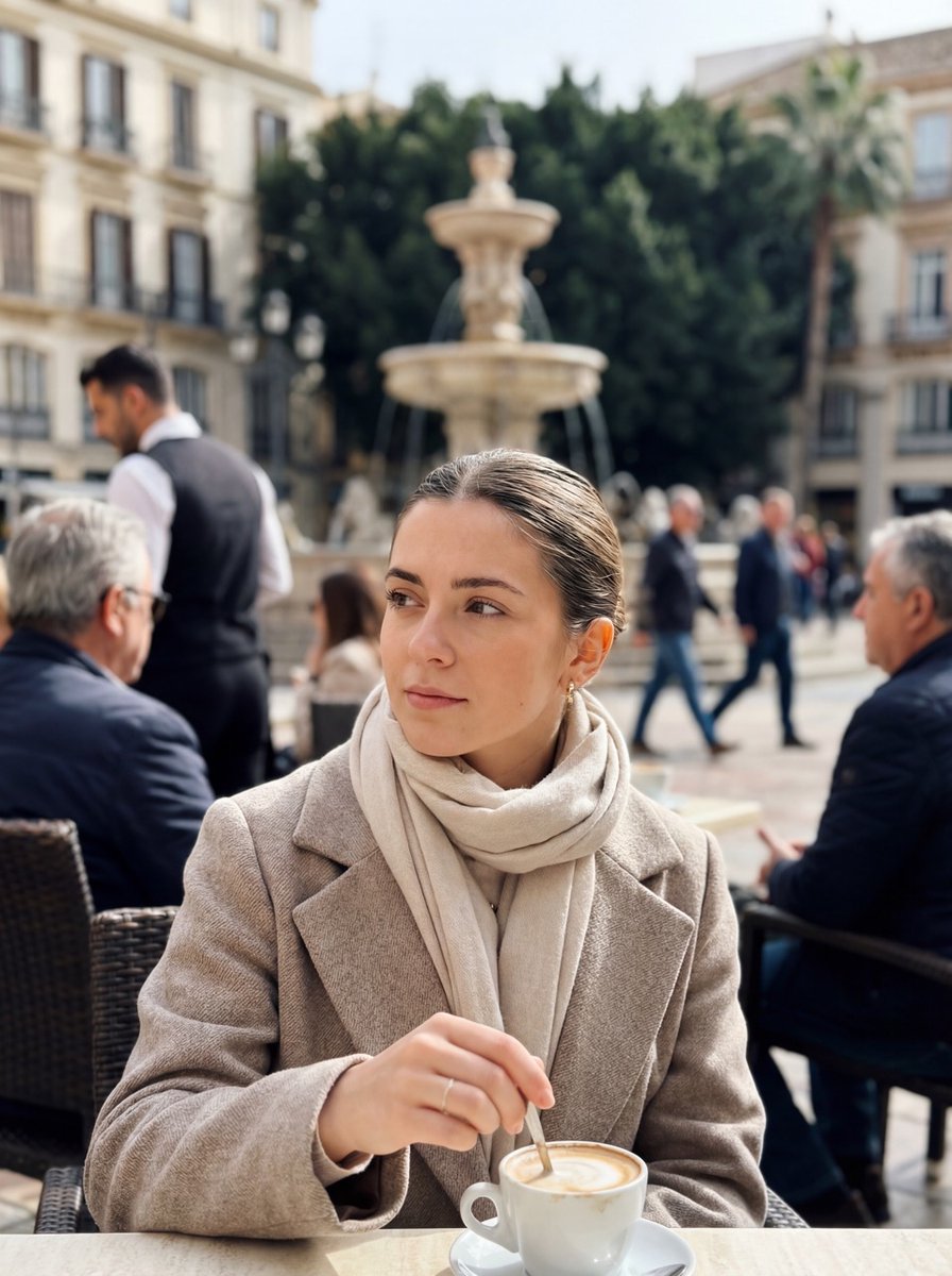 Photorealistic iPhone street café scene in Málaga