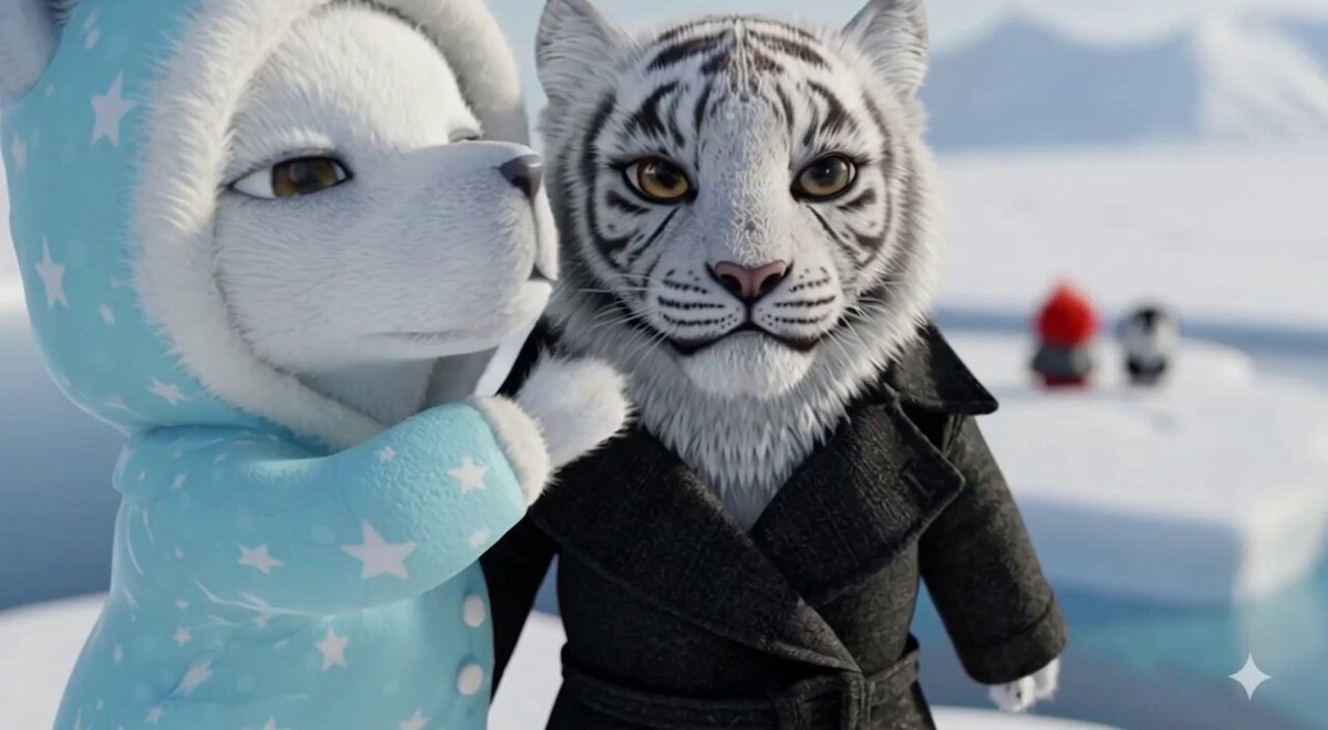 AI Video Scene: White Tiger and Snow Fox Plotting
