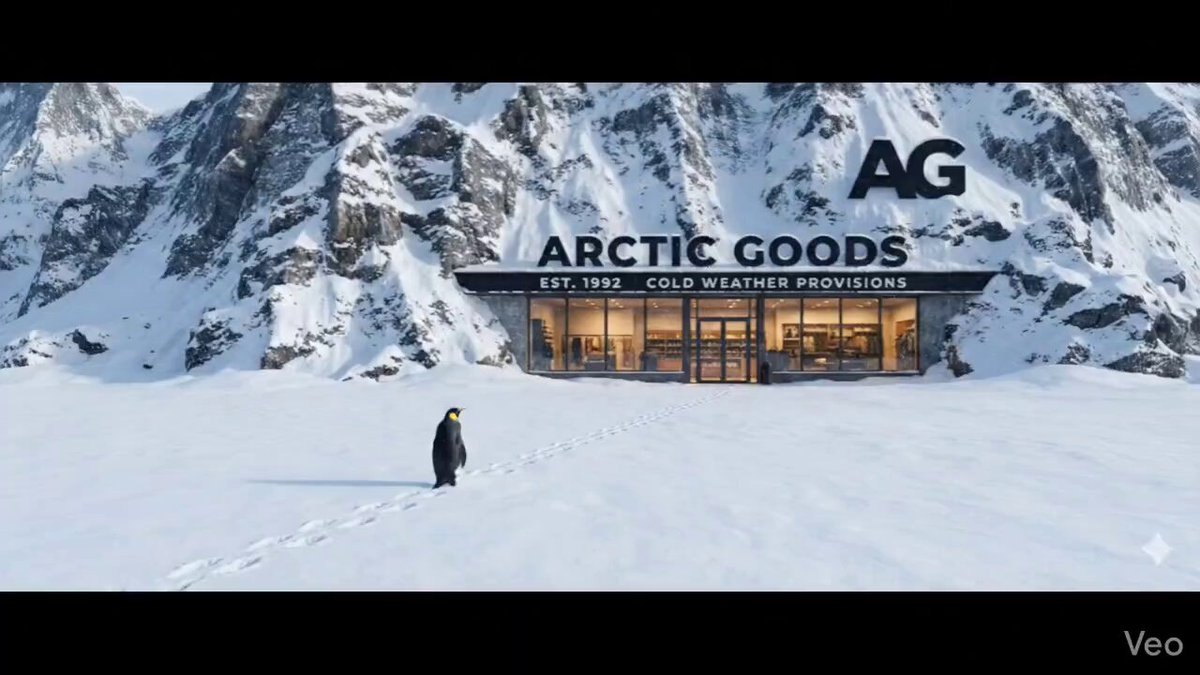 Video Prompt: Retail Store Embedded in a Frozen Mountain with Penguin