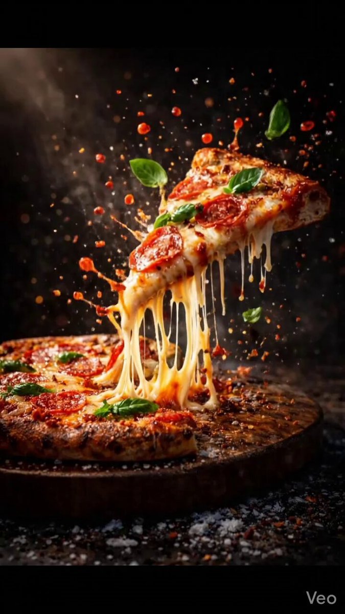Cinematic pizza slice explosion photography