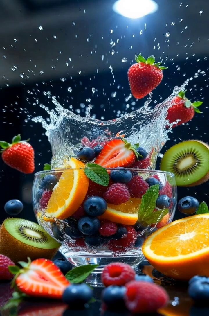 Ultra-Realistic High-Speed Fruit Splash Photography