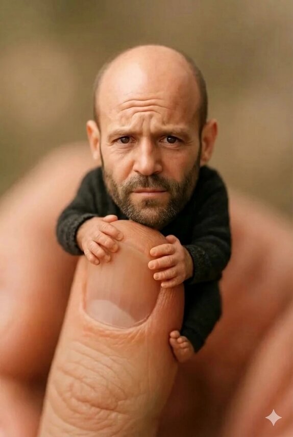 Surreal Macro Photograph of Miniature Man on Thumb