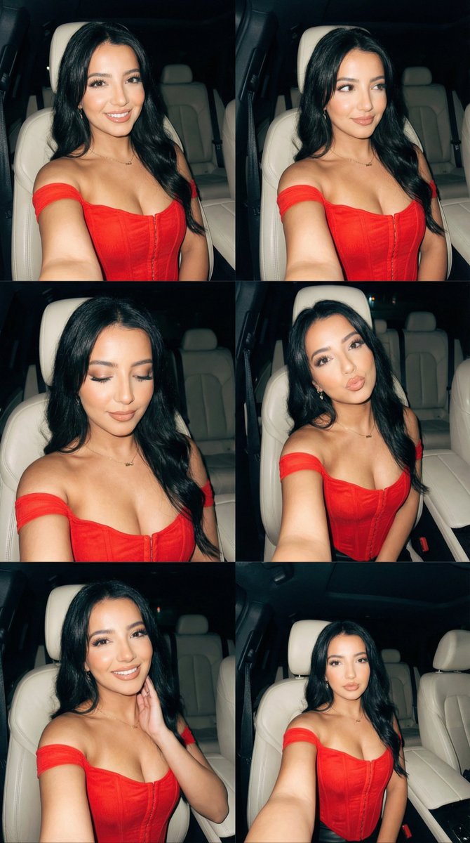 6-frame car selfie contact sheet with phone flash