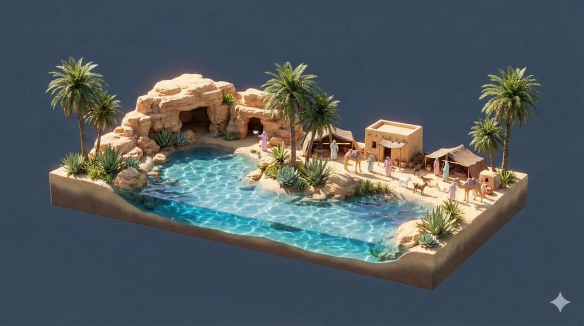 3D Stylized Desert Oasis Diorama