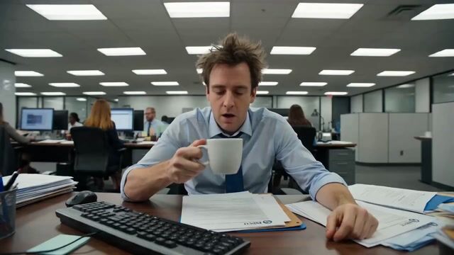 Office Coffee Break Gone Wrong Horror Video Prompt