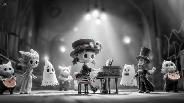 Seedance 2.0 prompt for a monster choir with black-and-white to color transition