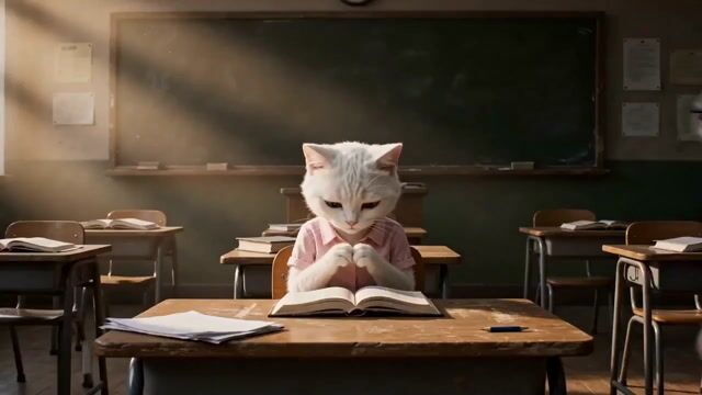 Anthropomorphic cat classroom fight sequence