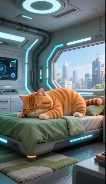 Futuristic Anime Cat Morning Routine