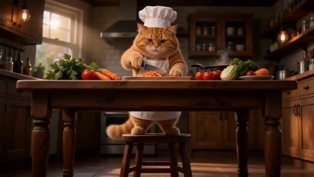 Cinematic Cat Chef Cooking Tutorial