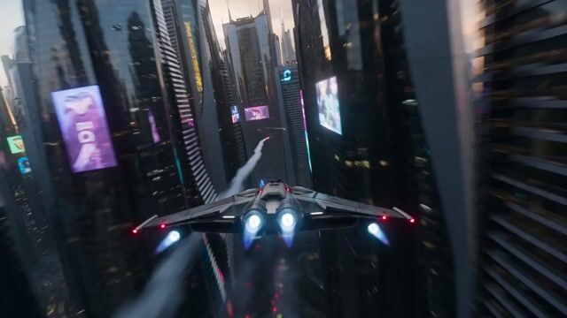 Futuristic Neon Megacity Aircraft Race