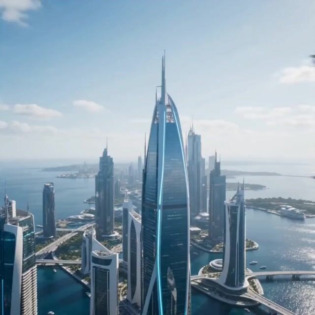 Ocean Megacity Bird's-Eye View Flight