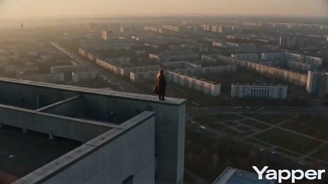 Cinematic Descent on a Brutalist Rooftop